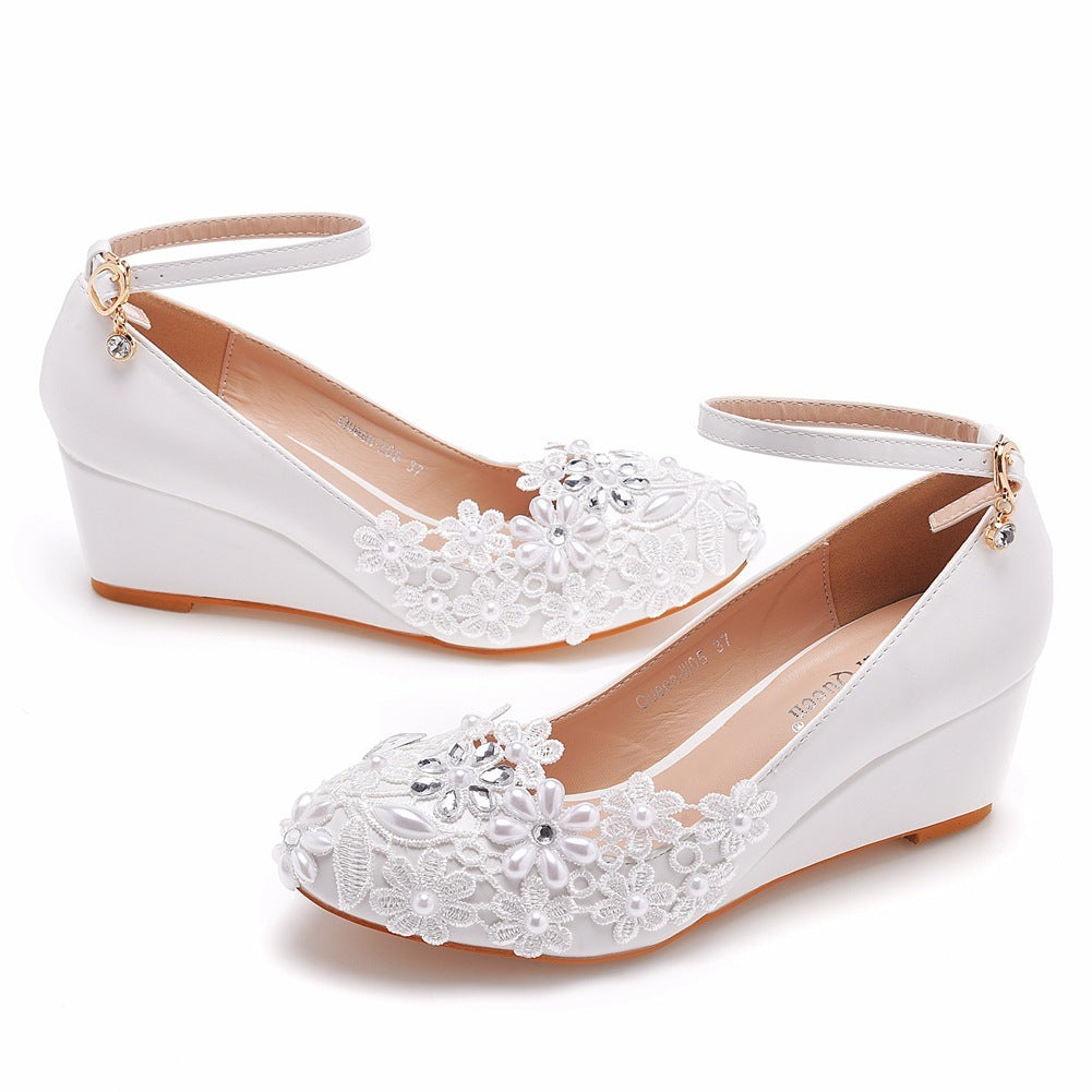platform Bohemian Round Toe Wedge Wedding Heels