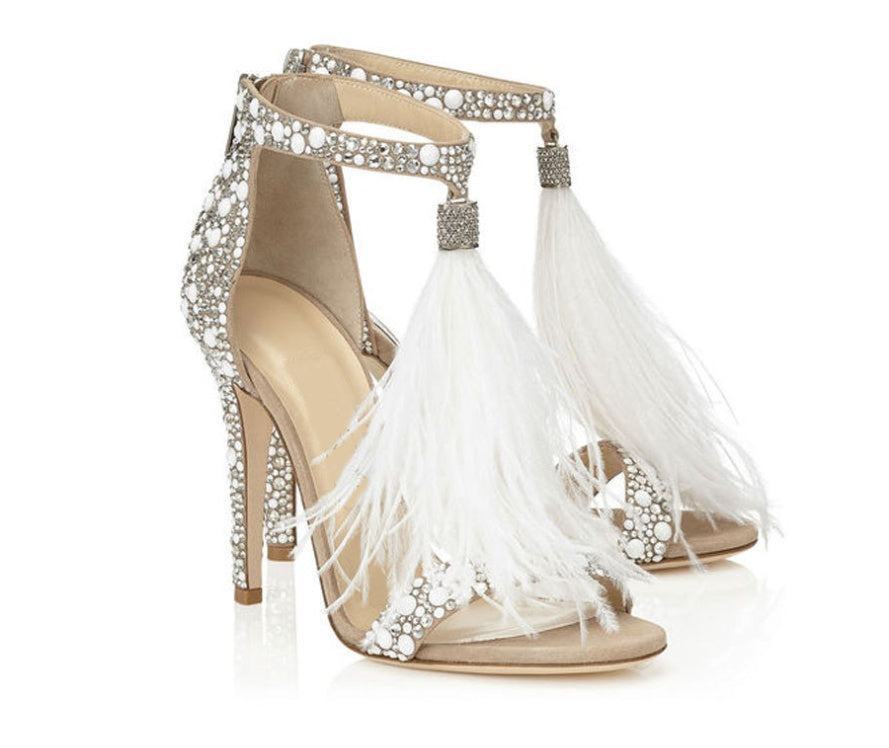 silver Bohemian Tassel Wedding High Heel Sandals