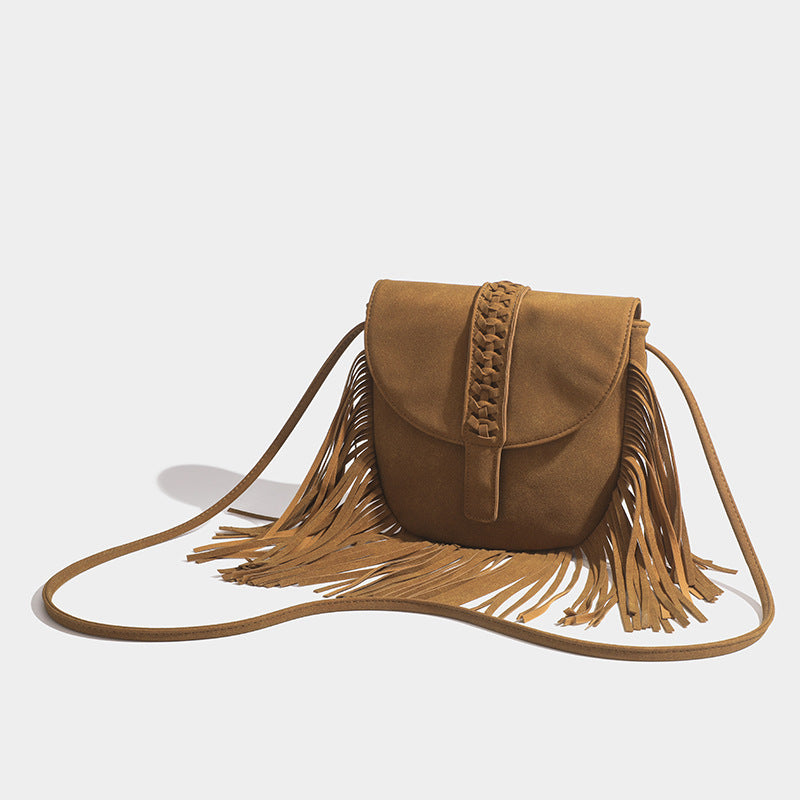 suede Brown Fringed Saddle Bag