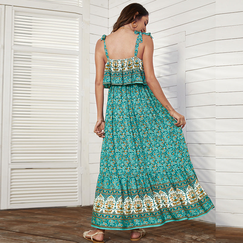 teal Blouson Boho Dress Women