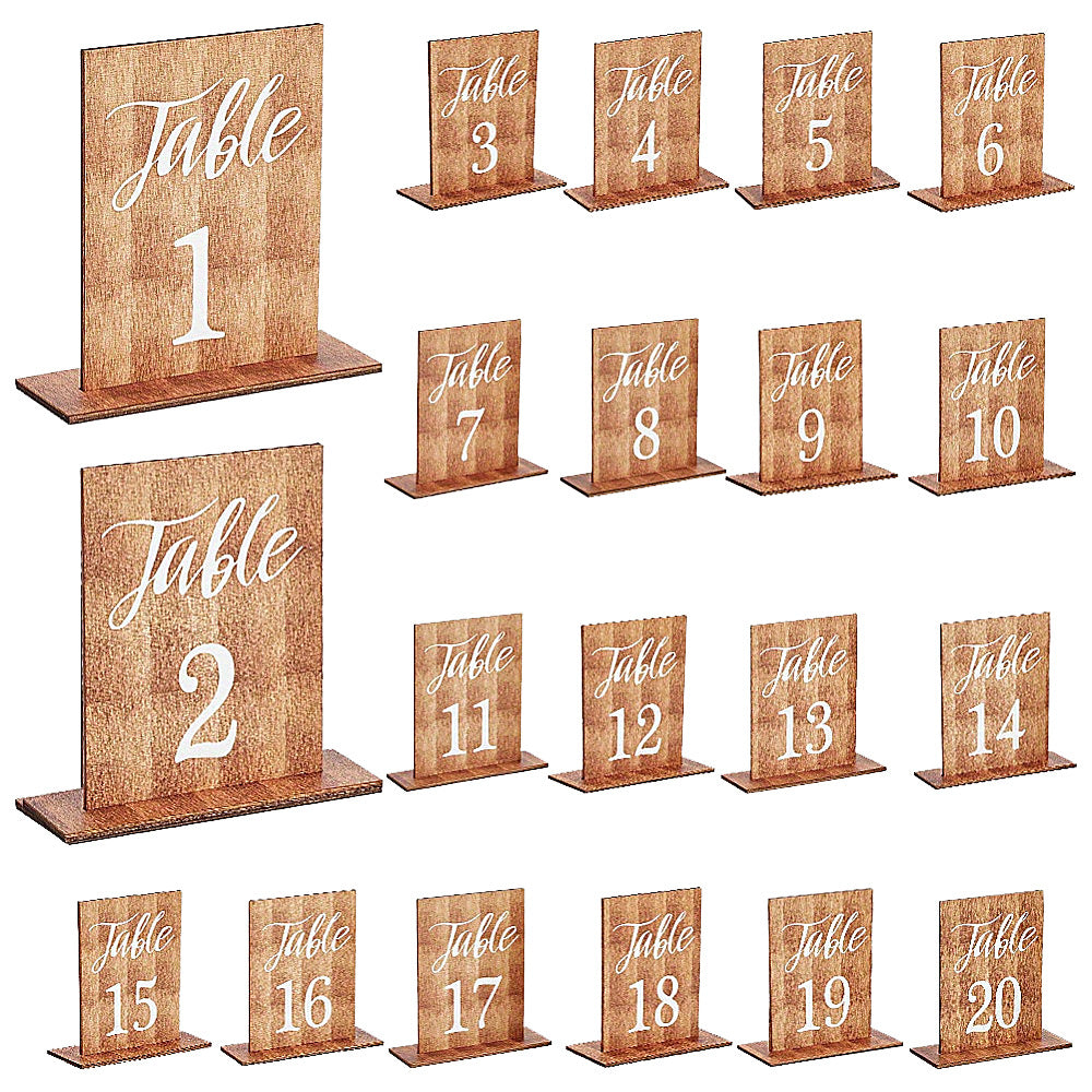 Boho Brown Wooden Table Numbers 1 to 20