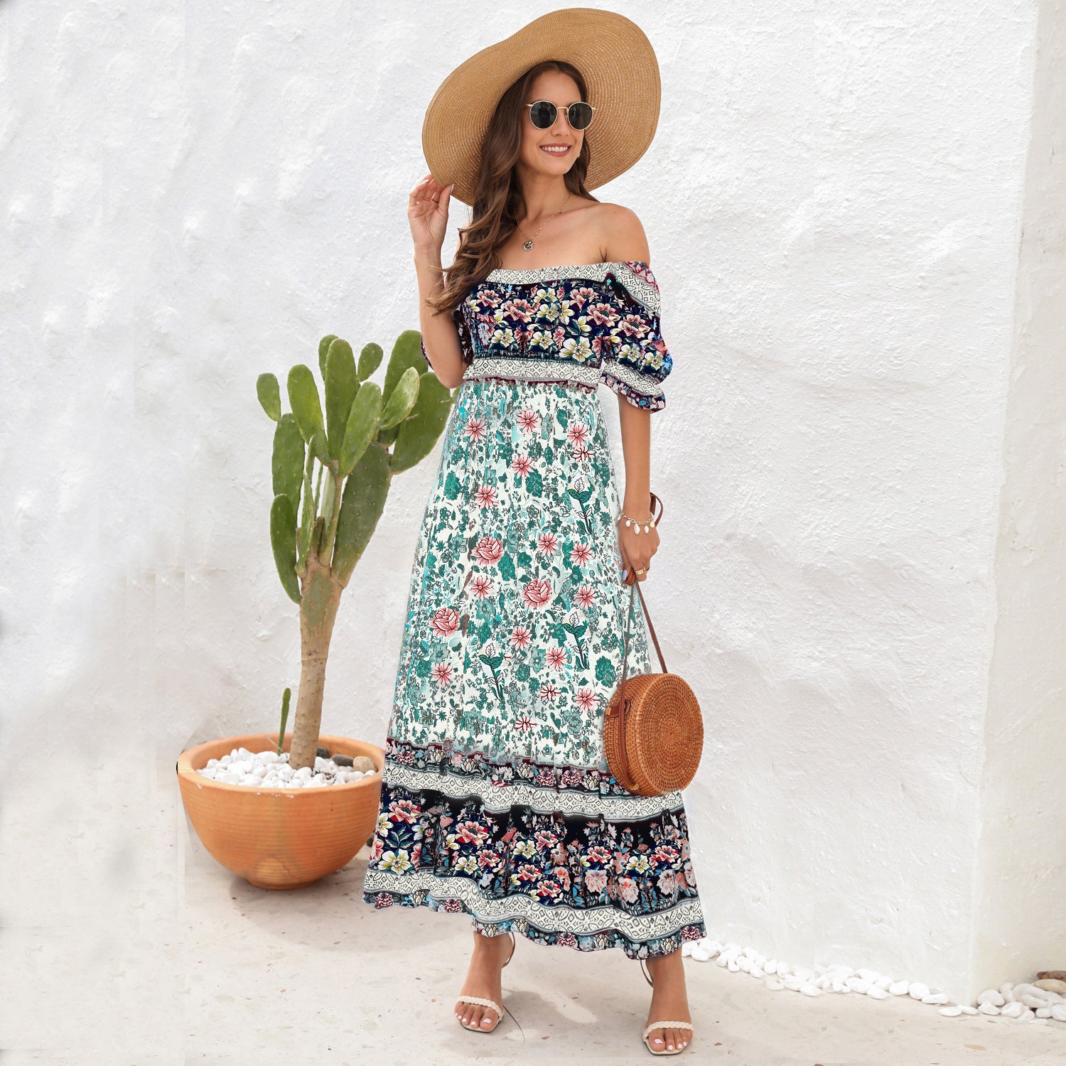white Bohemian Off-Shoulder Beach Dress