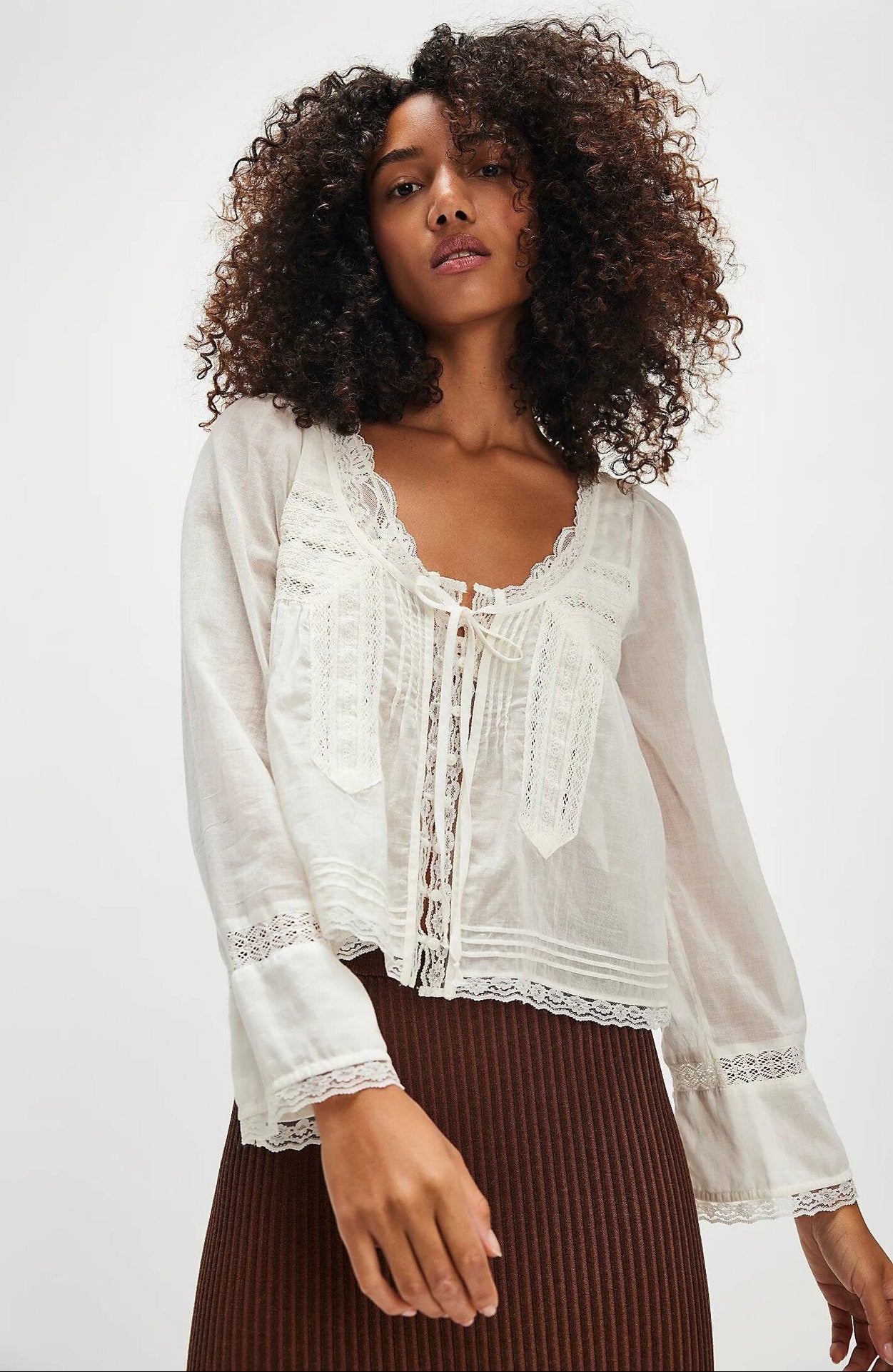 Boho Chic Lace U-Shaped Neckline Shirt