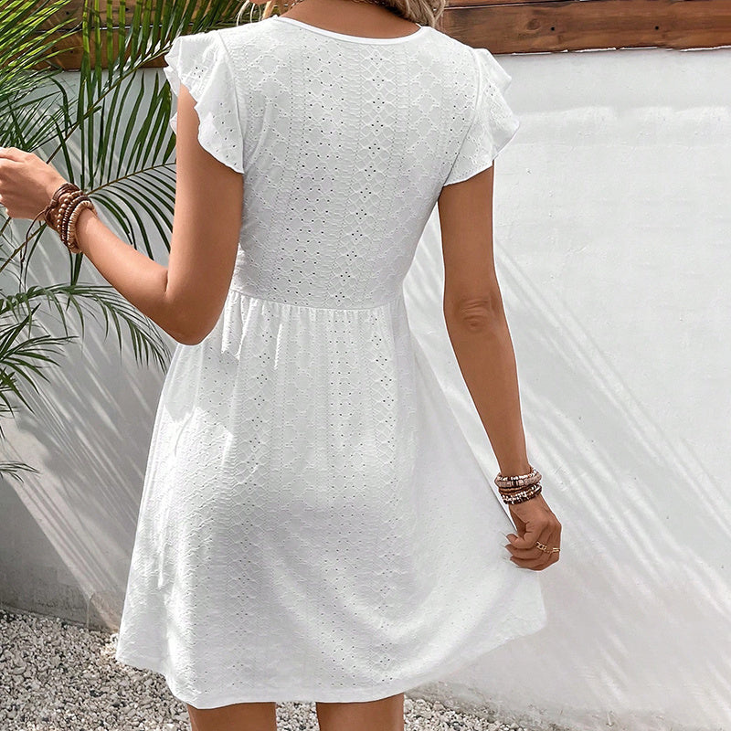 white Boho Crochet Mini Sundress