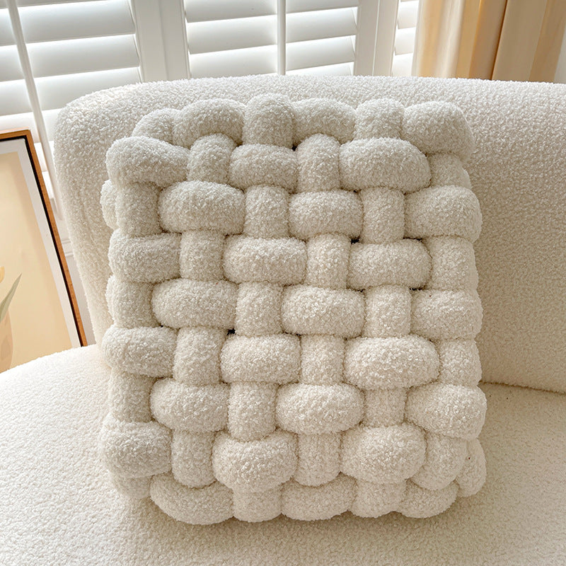 white Boho Square Knotted Decoration Pillow