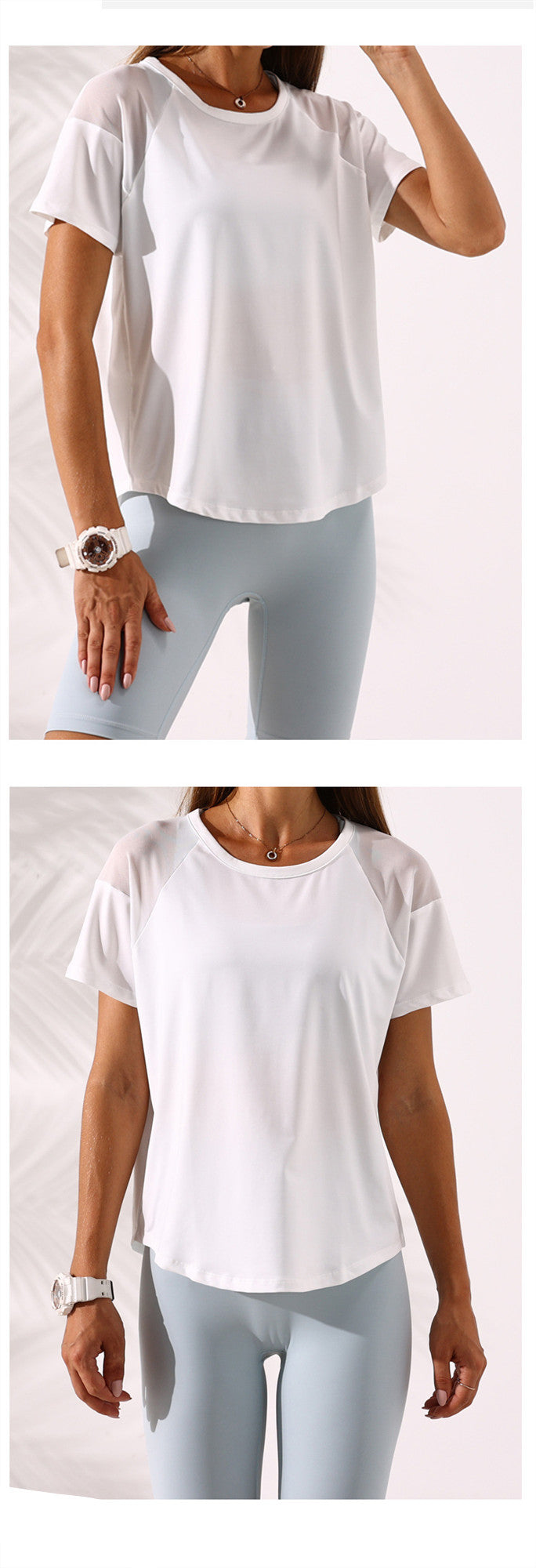 white Women's Yoga Tee with Back Cutout