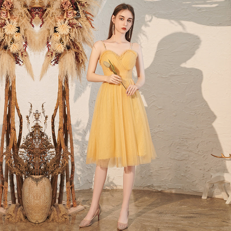 yellow Mesh Summer Bridesmaid Boho Dress