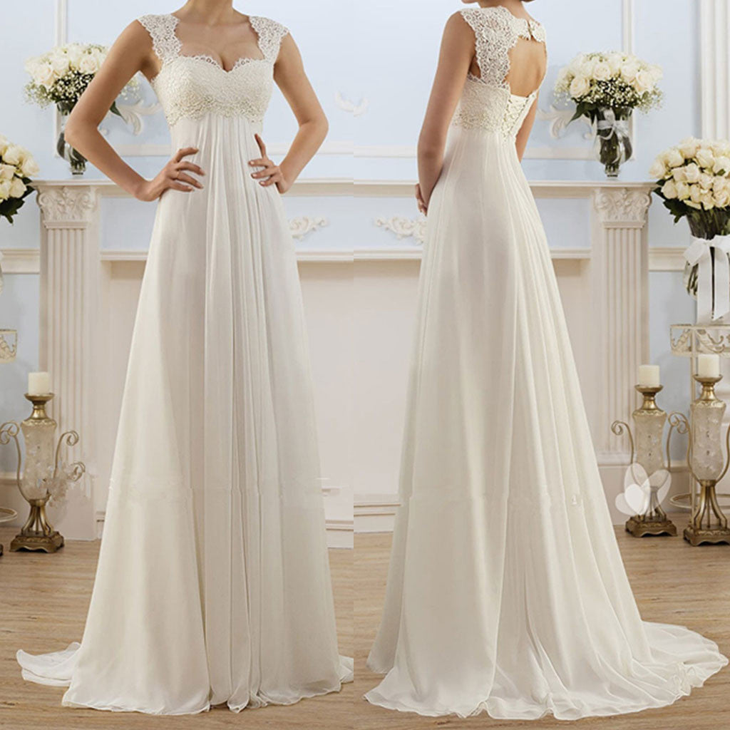 Simple White Boho Sheath Wedding Dress