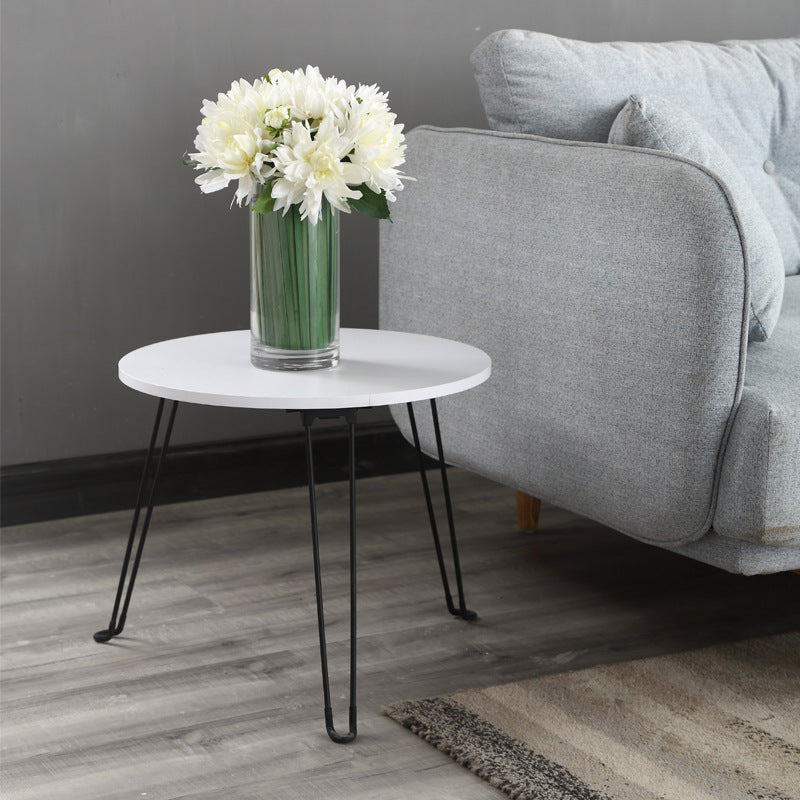 Boho Round Table with Wooden Surface and Metal Legs