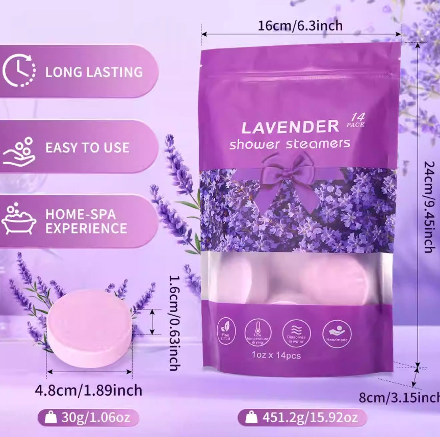 14 Pcs Lavender Essential Oil Shower Steamers Pack