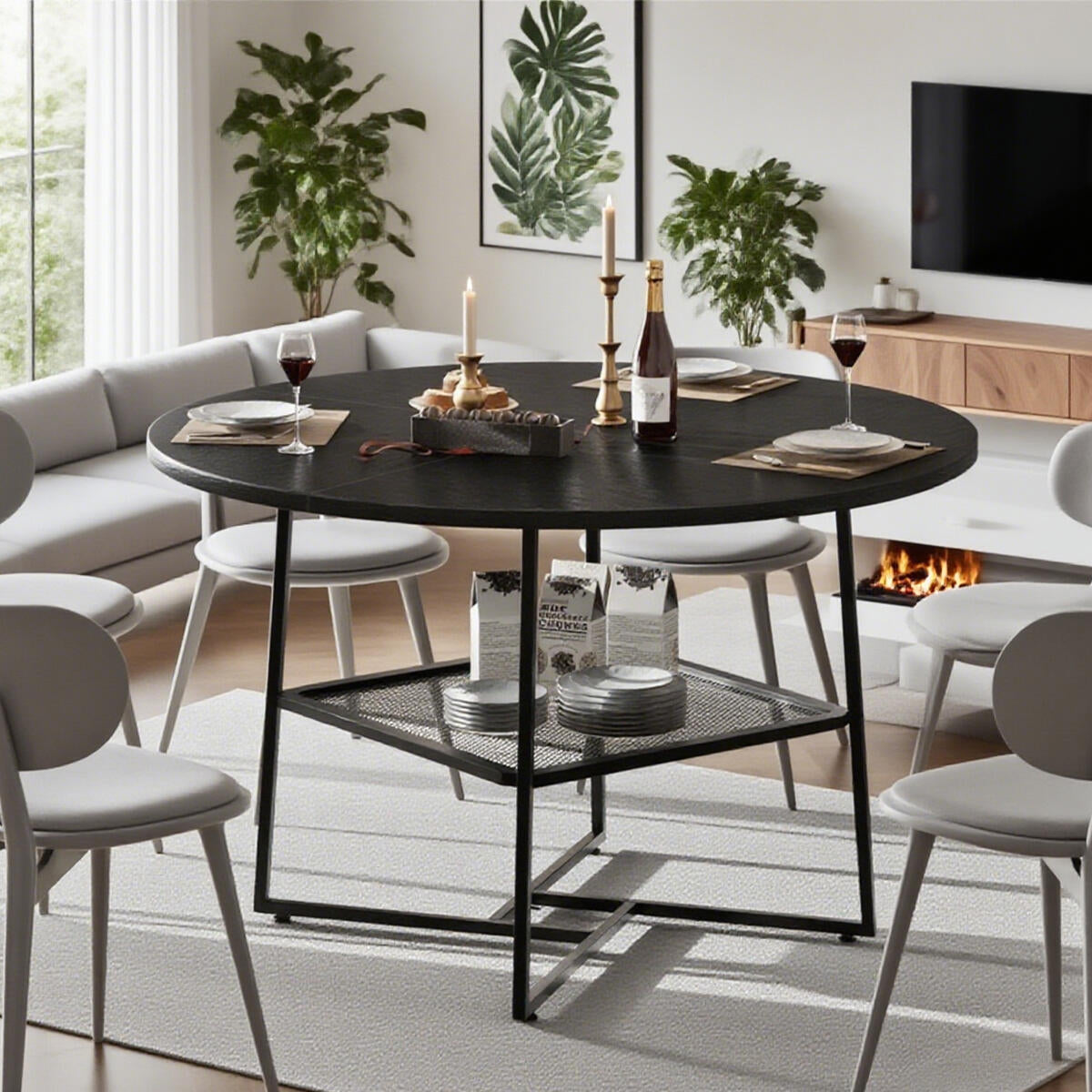 Black Two Tier Round Dining Table