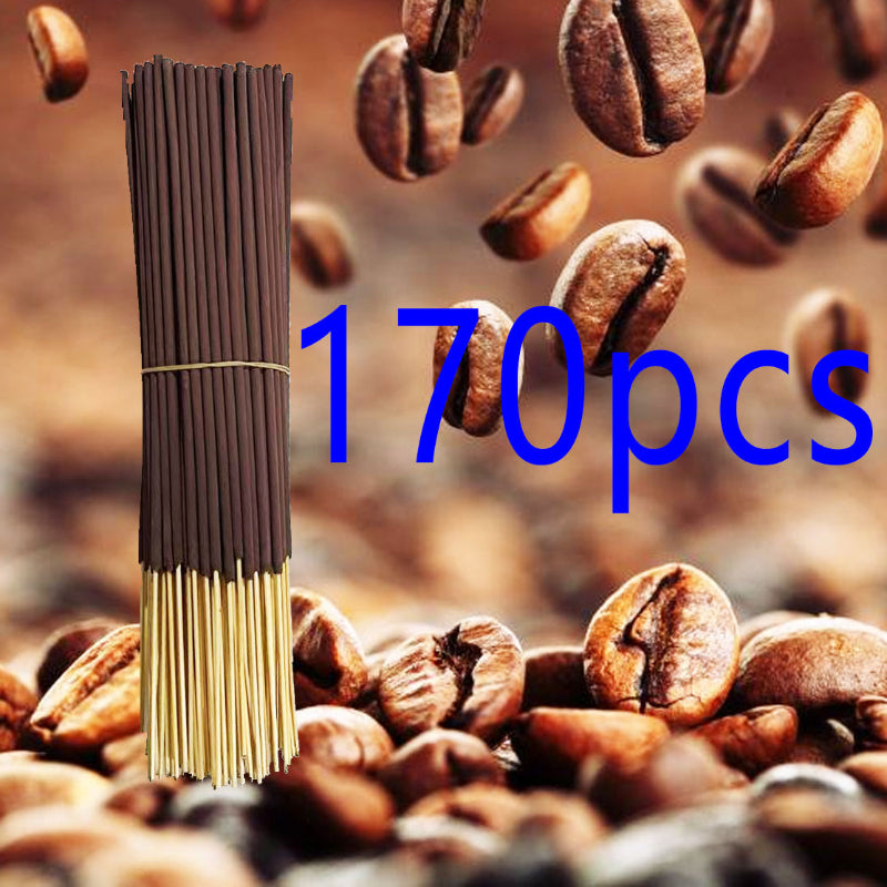 170 incense sticks with coffee beans on a blurred coffee bean background