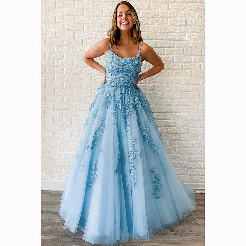 Boho Ball Gown with Embroidered Flowers