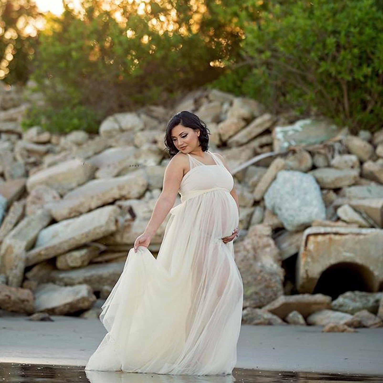 Tulle Floor-Length Maternity Gown