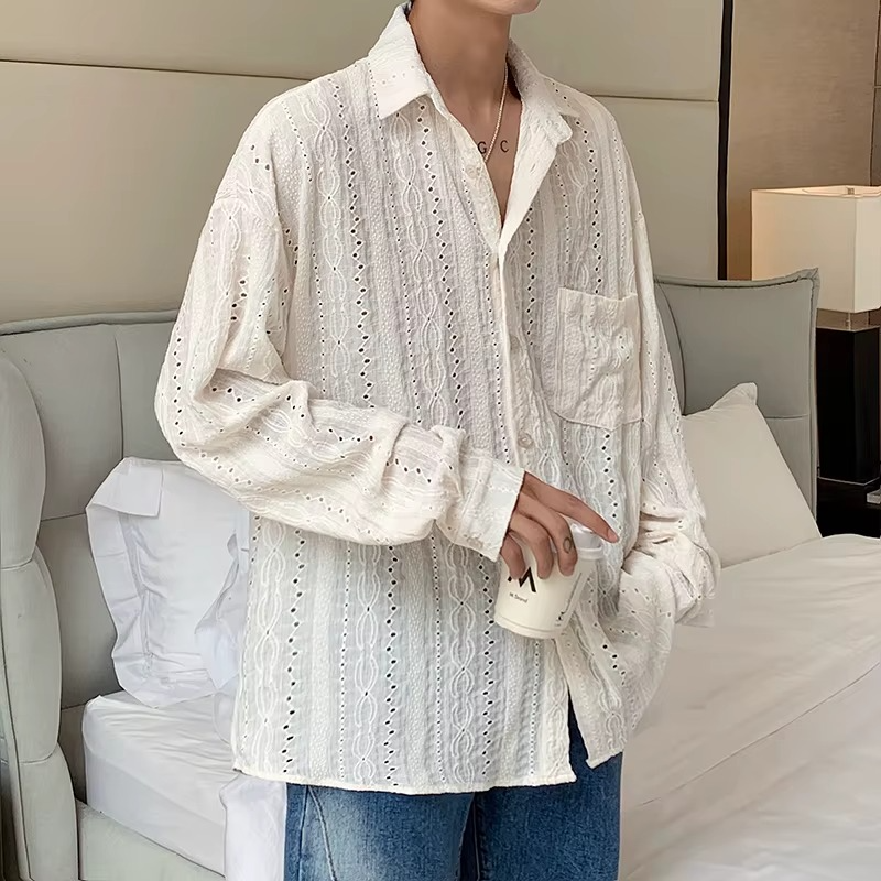 Off White Boho Long Sleeve Shirt for Men