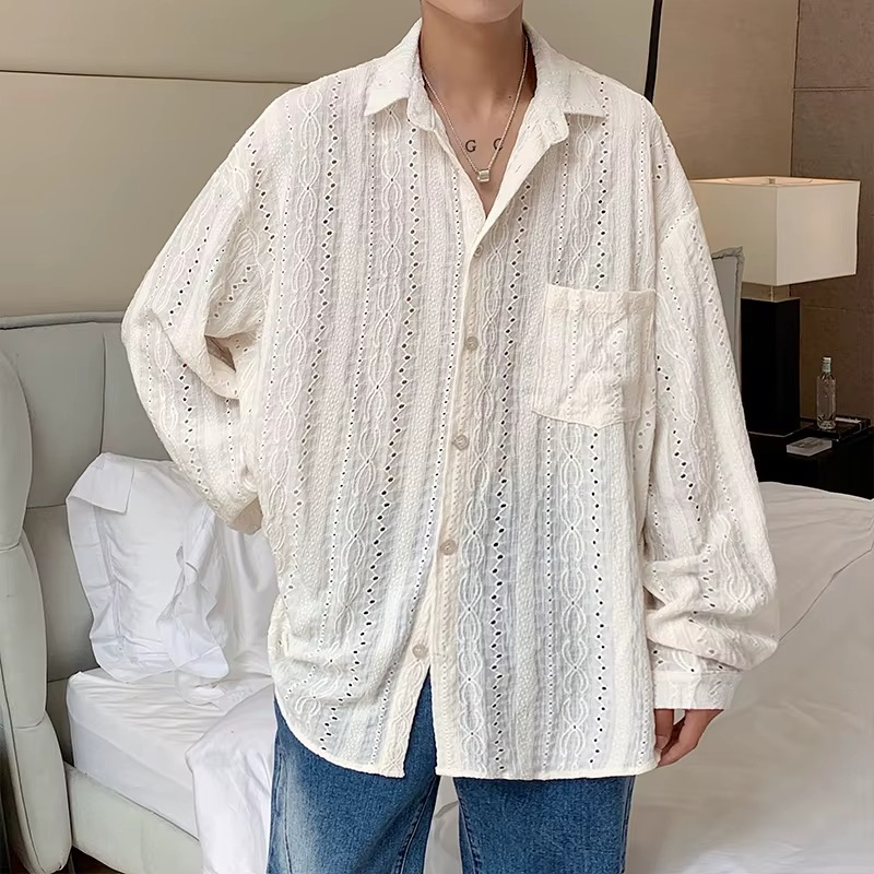 Off White Boho Long Sleeve Shirt for Men