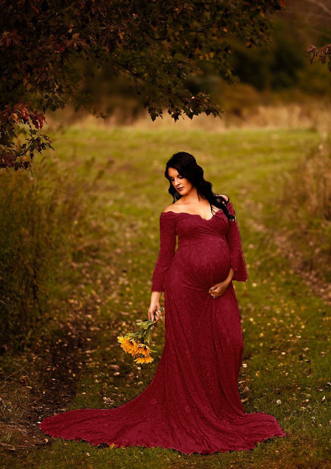 Bohemian Long Tail Mermaid Dress for Pregnancy Photoshoot