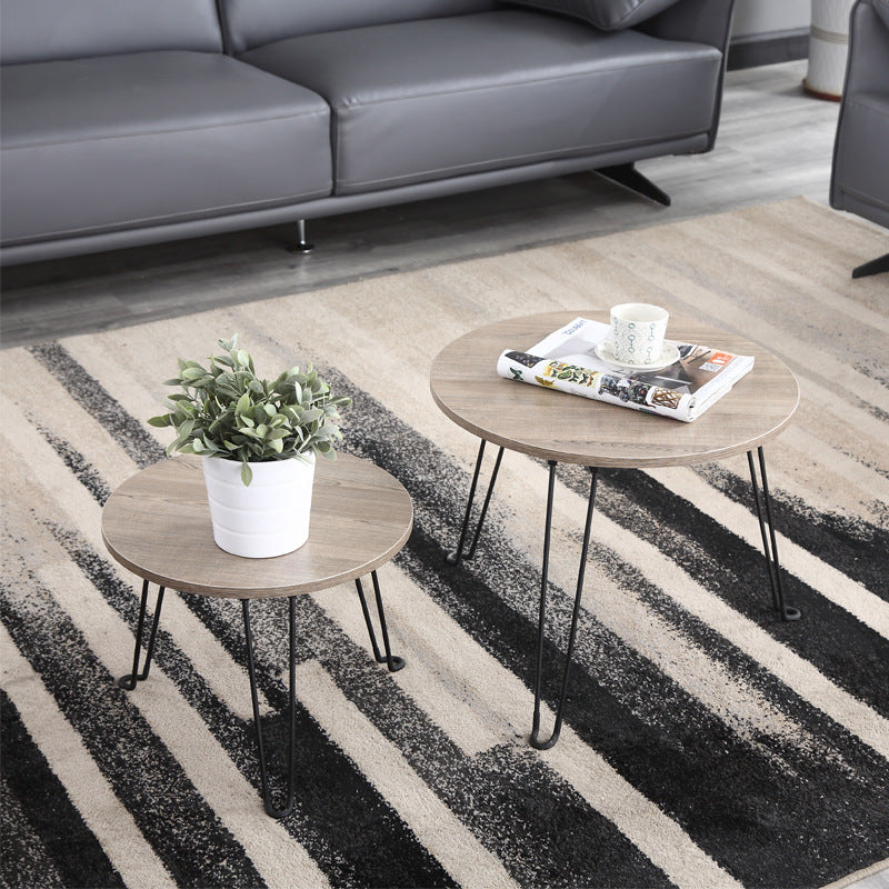 Boho Round Table with Wooden Surface and Metal Legs