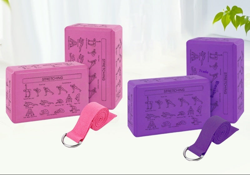 2 Pcs Yoga Bricks Stretch Band Set with Streching Poses Print