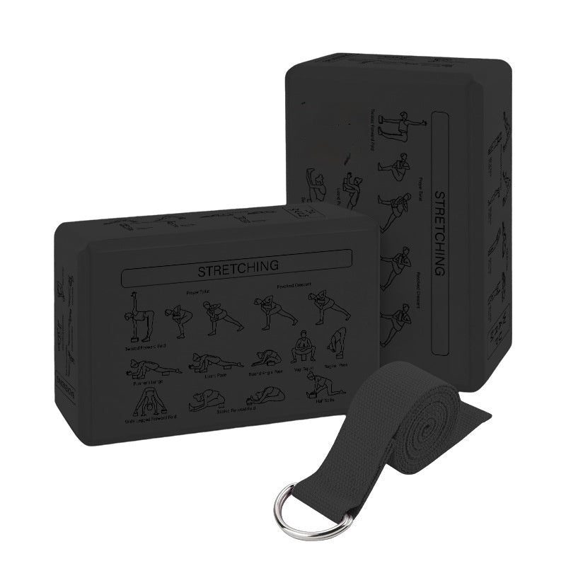 2 Pcs Yoga Bricks and Stretch Band Set with Streching Poses Print