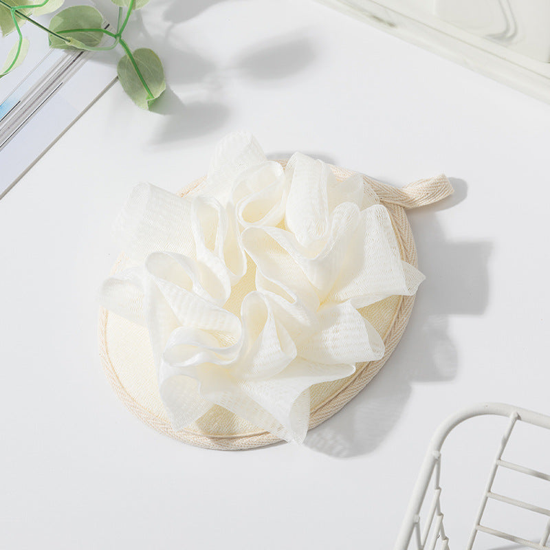 beige 2 in 1 Mesh Pouf and Loofah Sponge