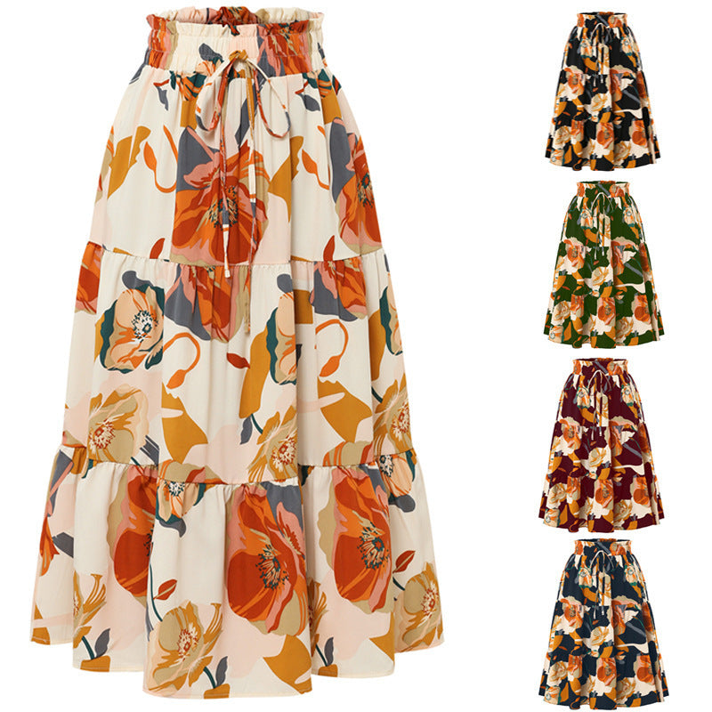 Floral patterned skirt with multiple color variations on a white background