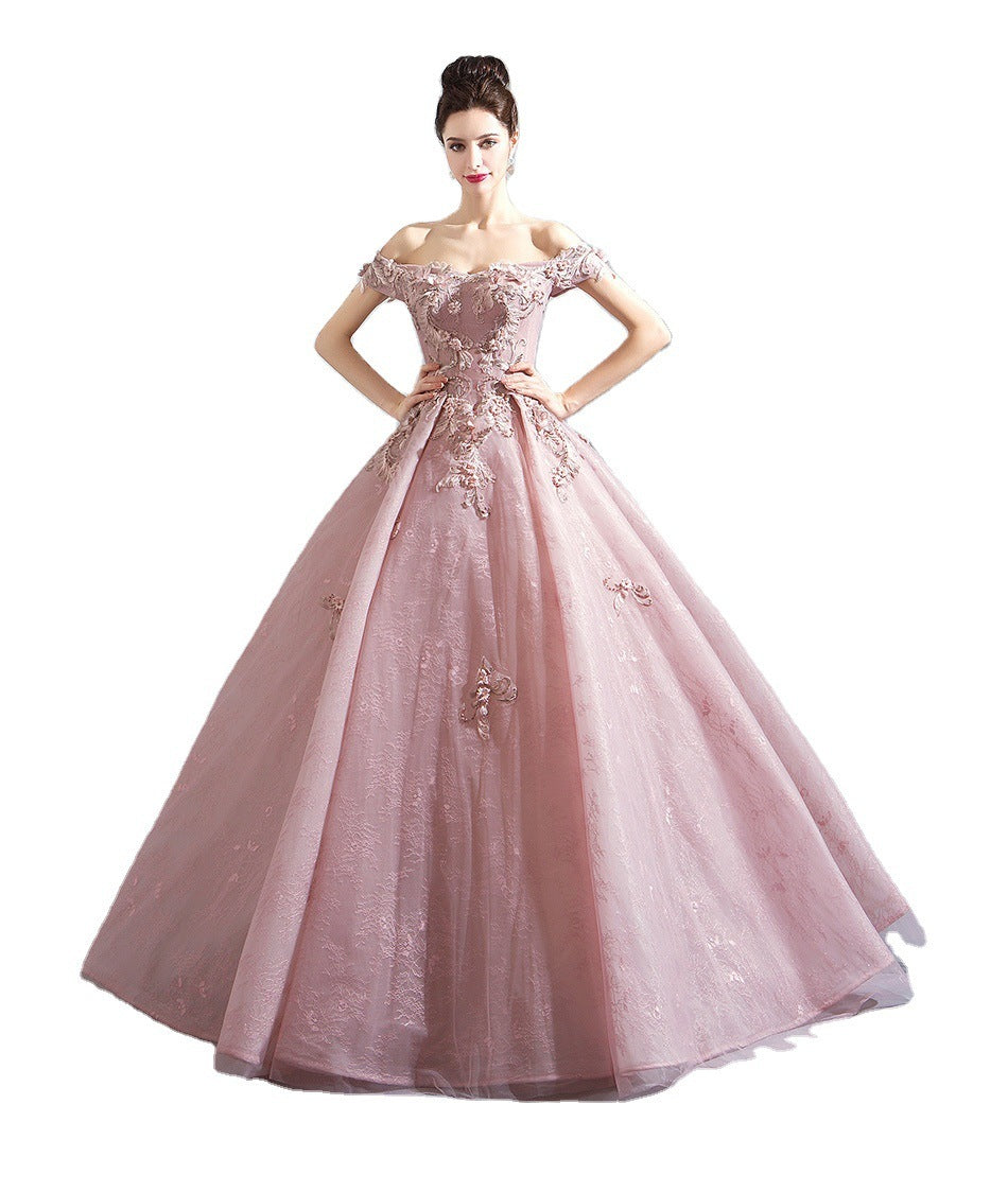 Pink Floral Bohemian Ball Gown Wedding Dress