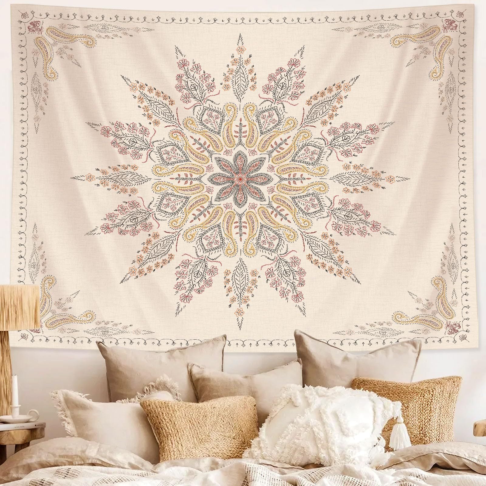 Beige Floral Wall Tapestry