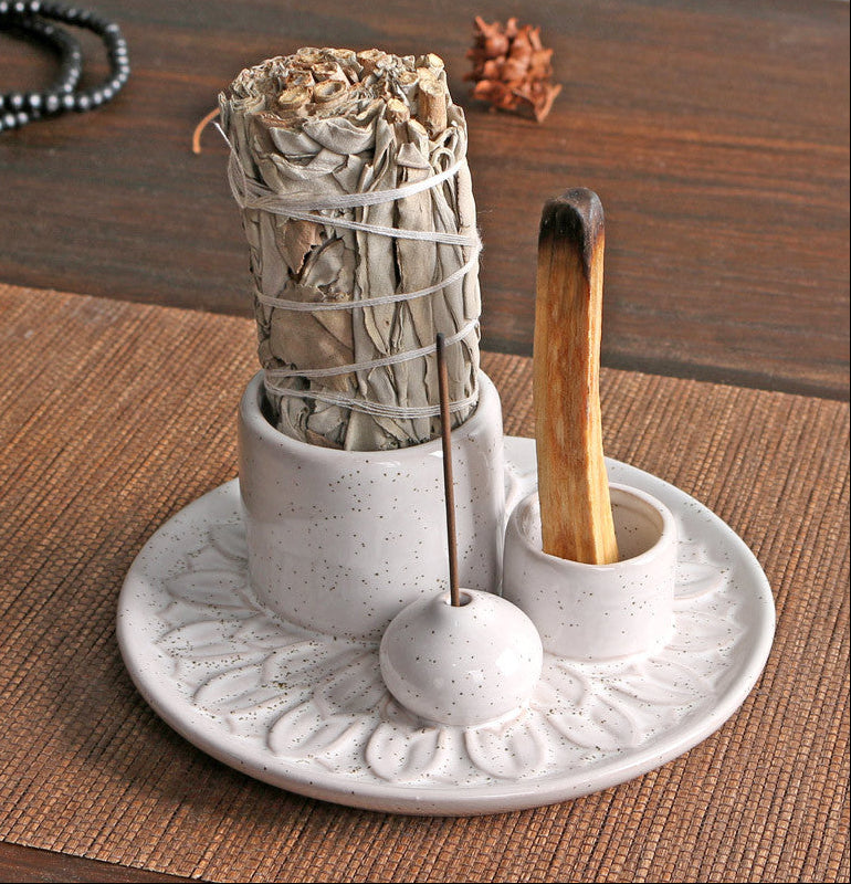 3 In 1 Ceramic Incense, Cone and Smudge Stick Burner