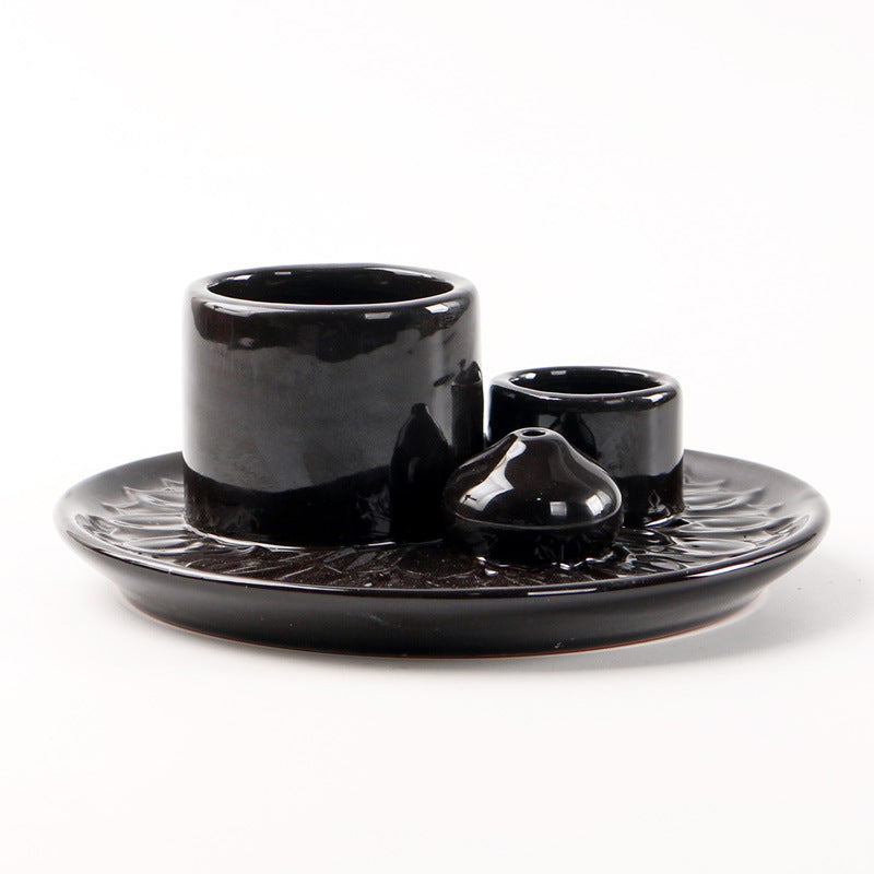 black 3 In 1 Ceramic Incense, Cone and Smudge Stick Burner