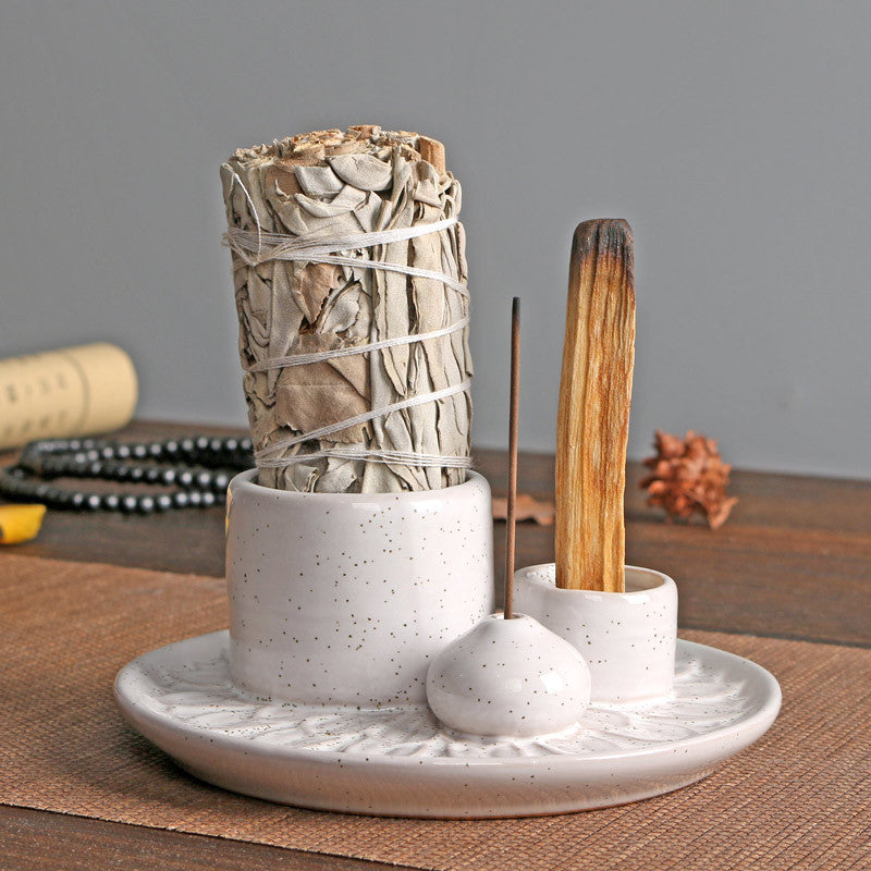 3 In 1 Ceramic Incense, Cone and Smudge Stick Burners