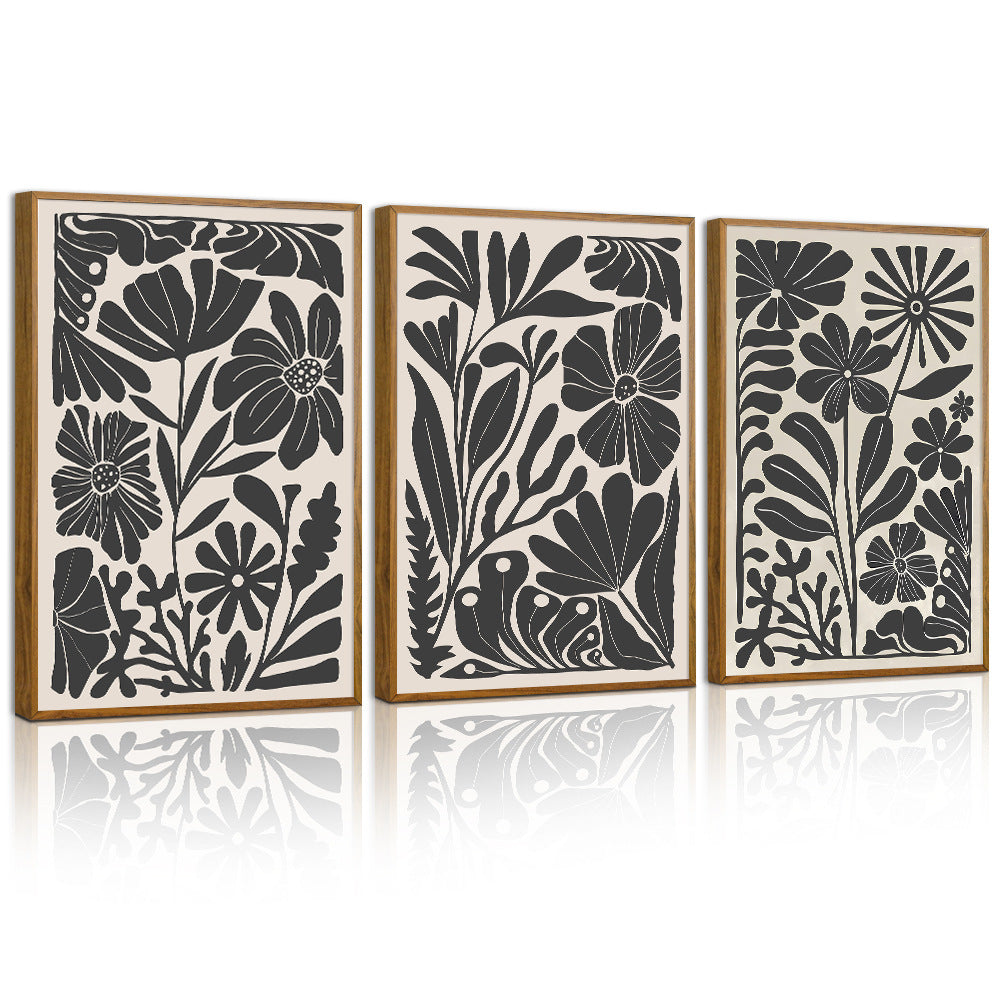 monochrome 3 Piece Set Bohemian Flower Wall Art