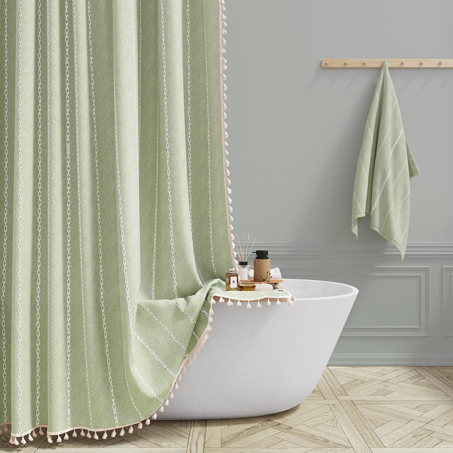 Boho Shower Curtain with Tassels