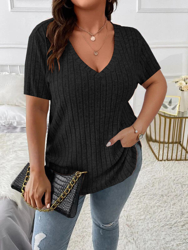 Plus Size Knitted Short Sleeve Top for Women