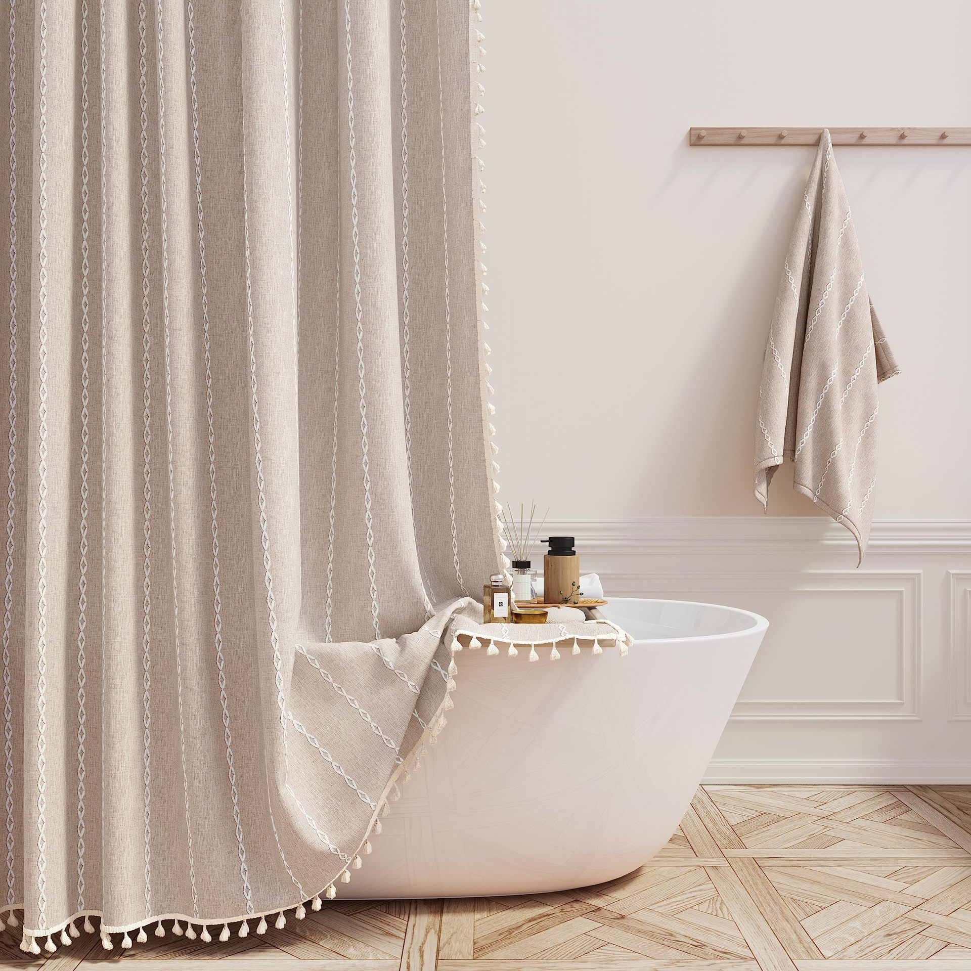 Boho Shower Curtain with Tassels