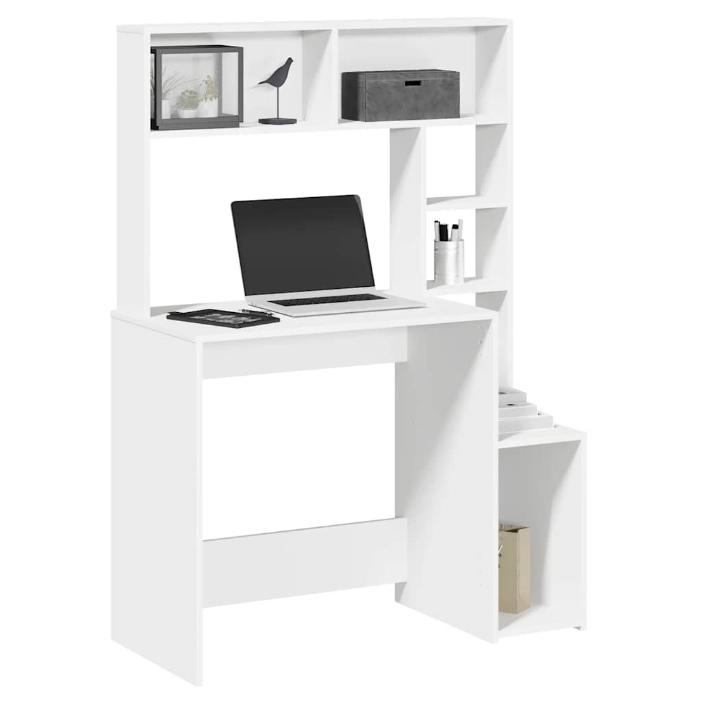 Oak Wood Boho Computer Desk with Multiple Shelves