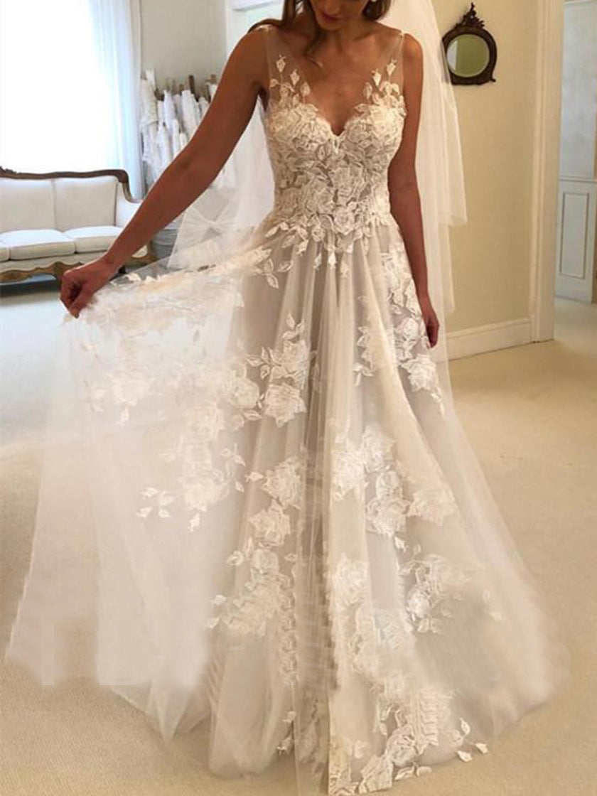 Boho Chic A-Line Wedding Dress with Floral Embroidery
