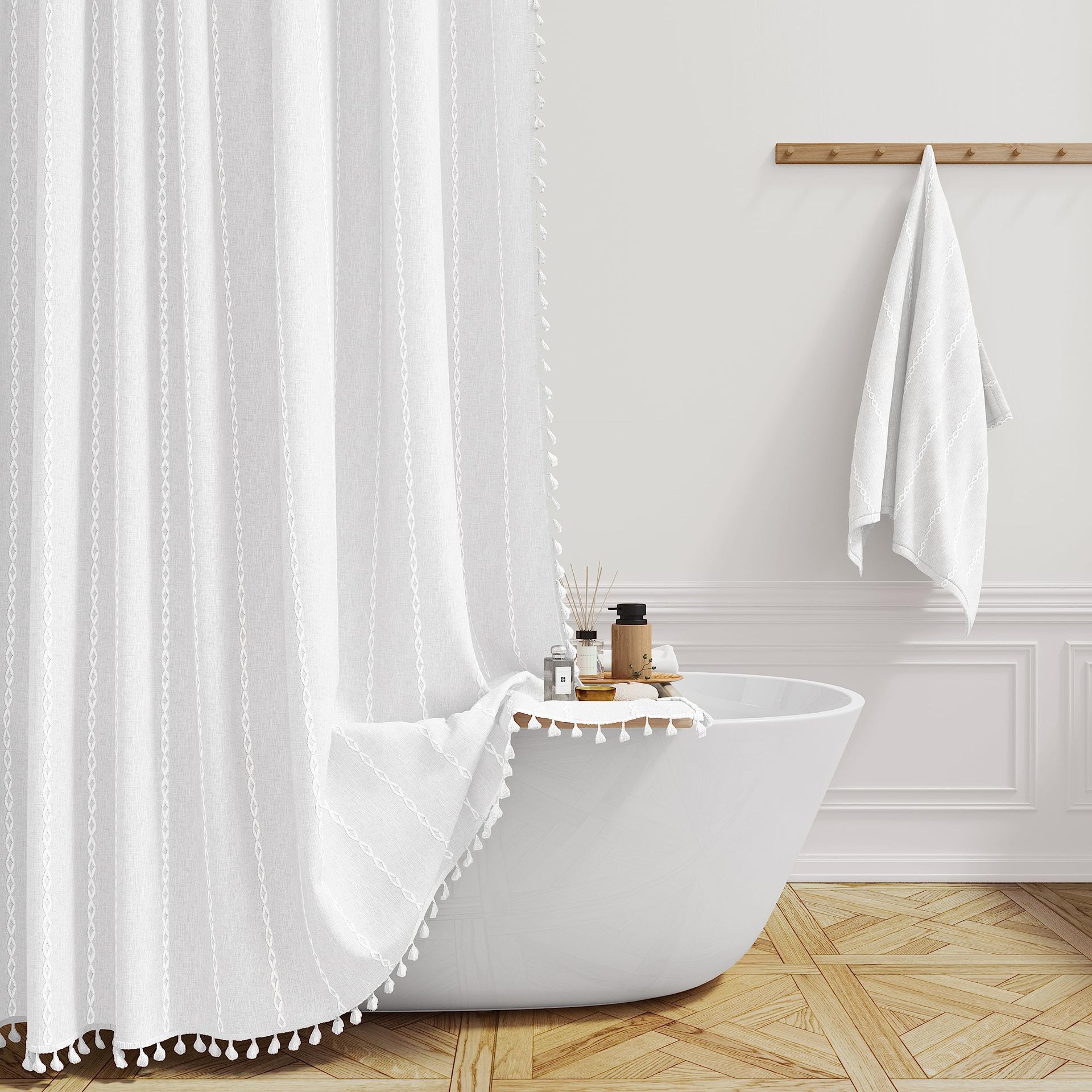 Boho Shower Curtain with Tassels