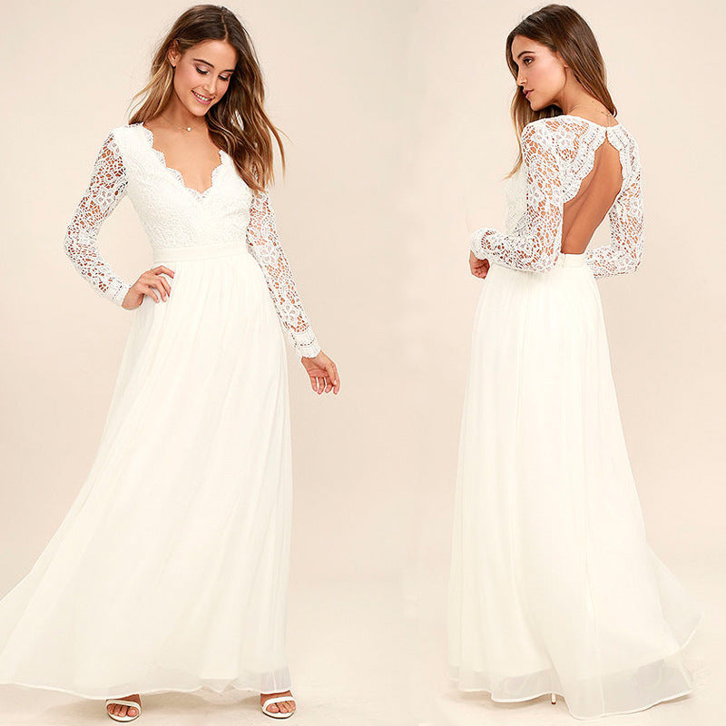 White Minimal A-Line Long Sleeve Wedding Dress