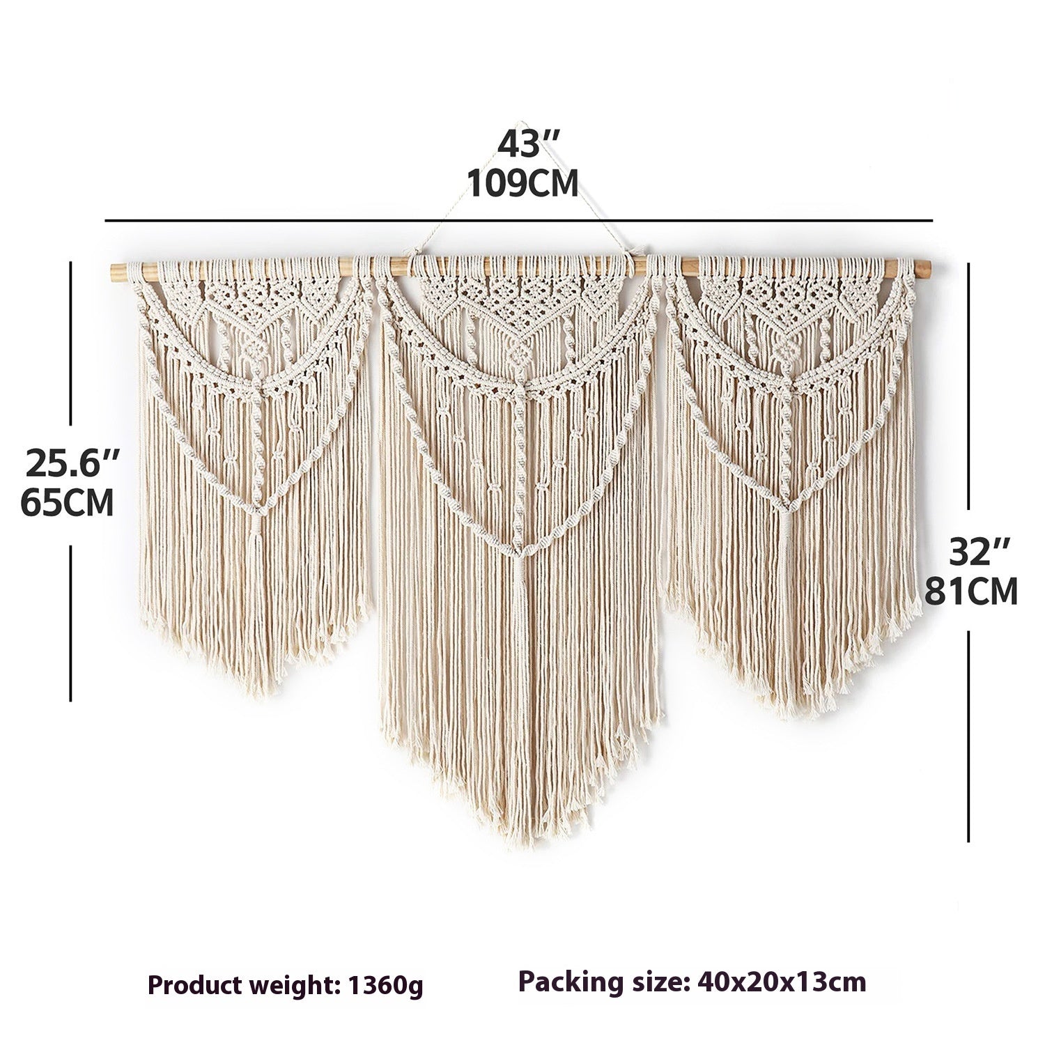 Large Beige Bohemian Wall Macrame