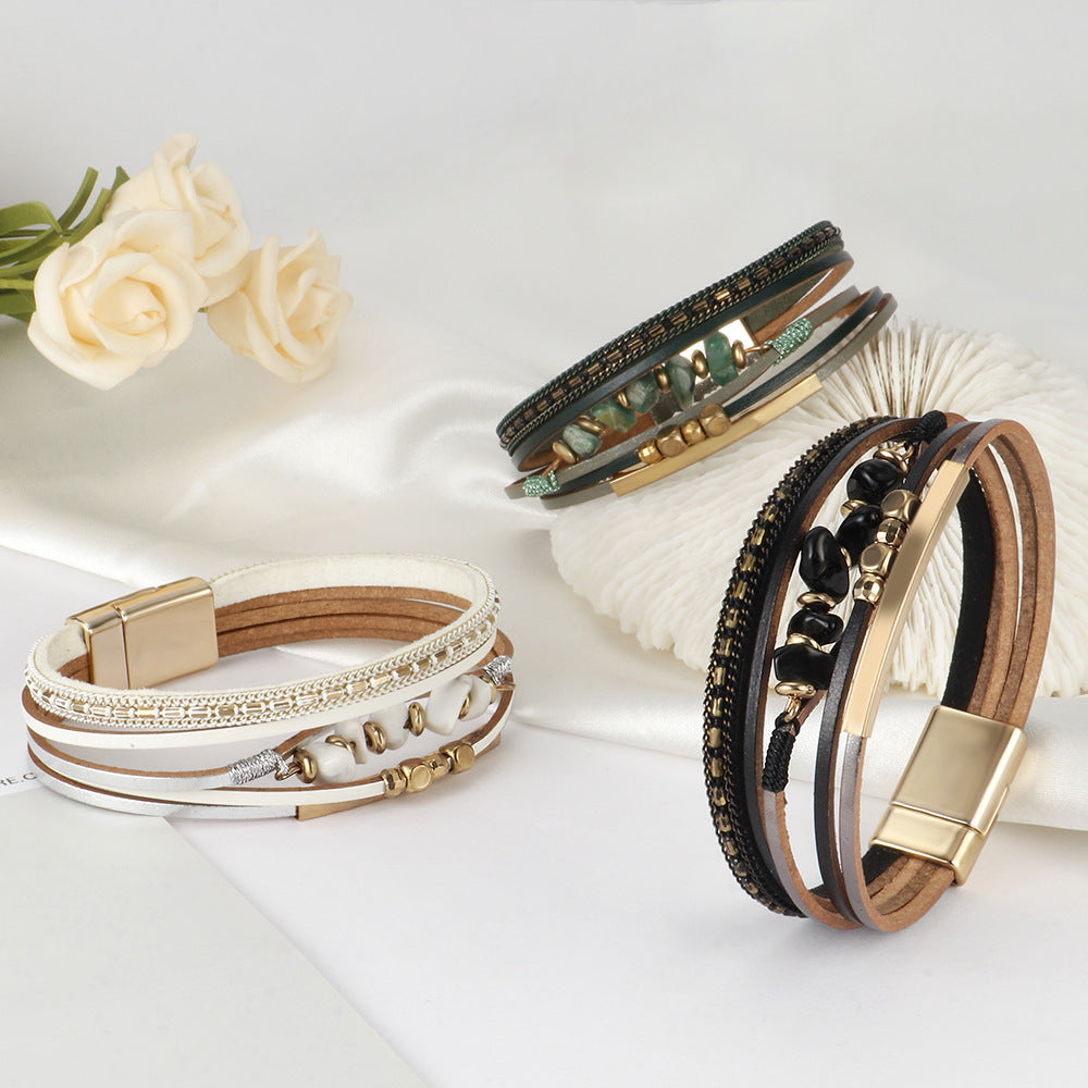 Boho Layered Bracelet with Magnetic Snap