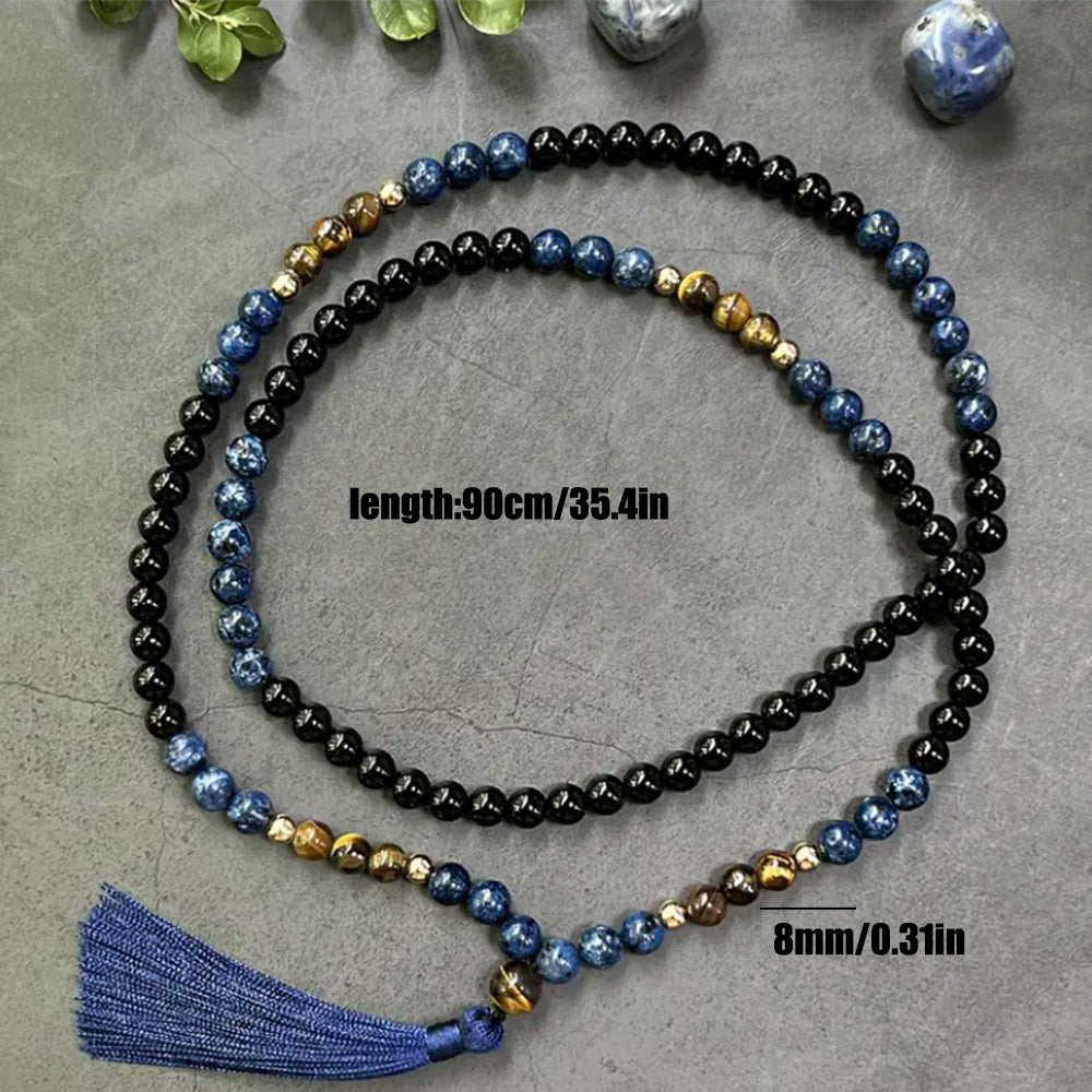 108 8mm Tassel Mala Beads in Navy Blue and Black