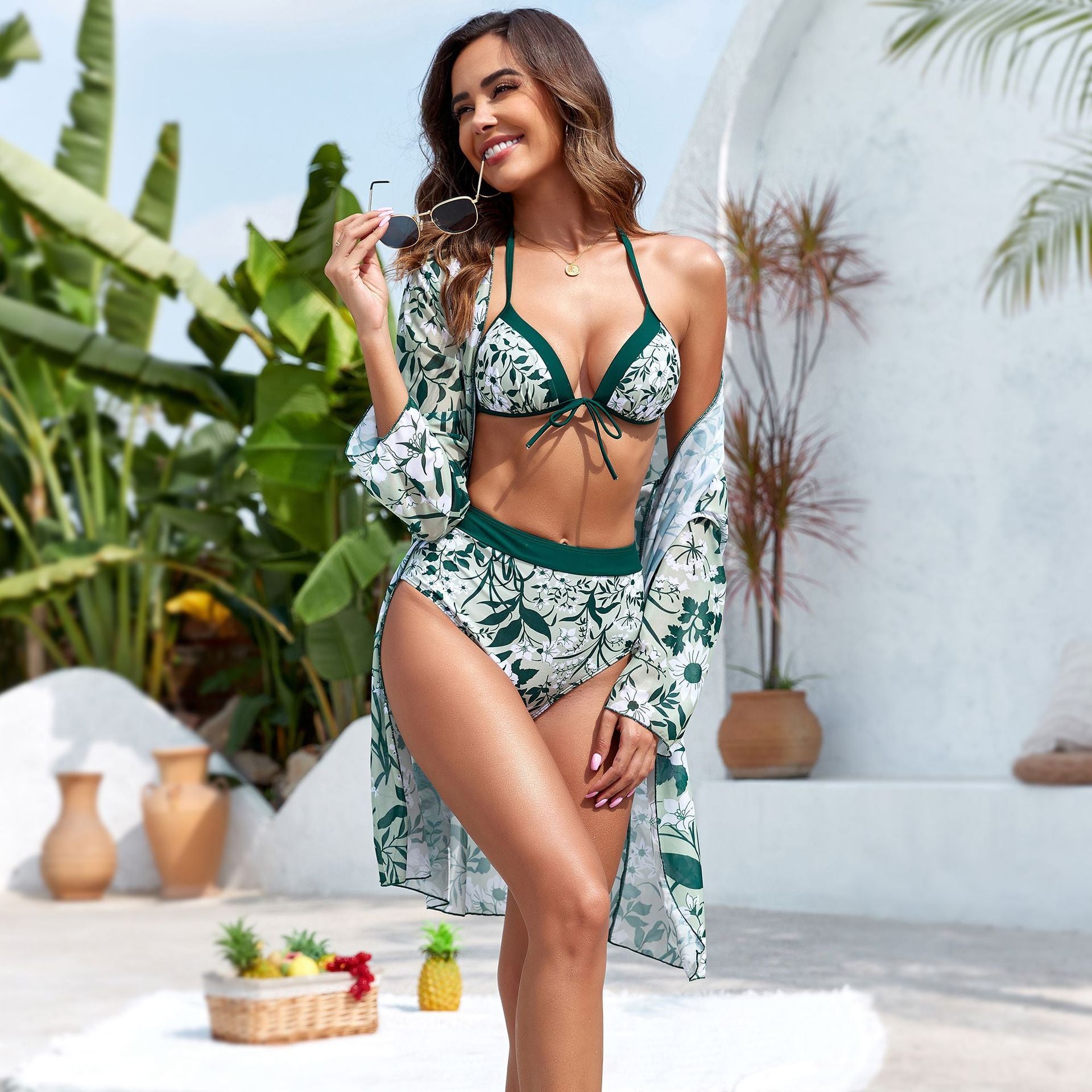 Boho Chic Print Full Brief Bikini Three Piece Set