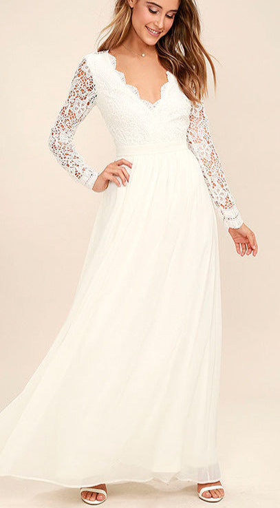 White Minimal Long Sleeve Wedding Dress