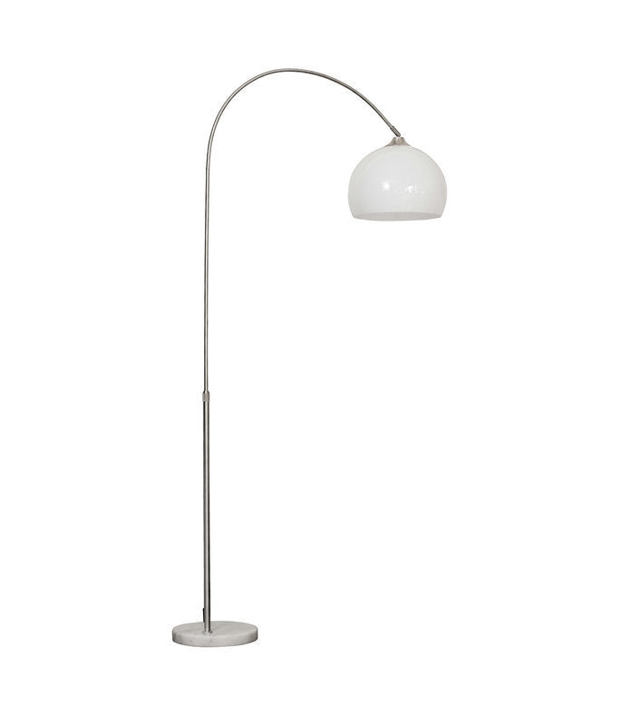 Arc floor lamp with white shade on a white background
