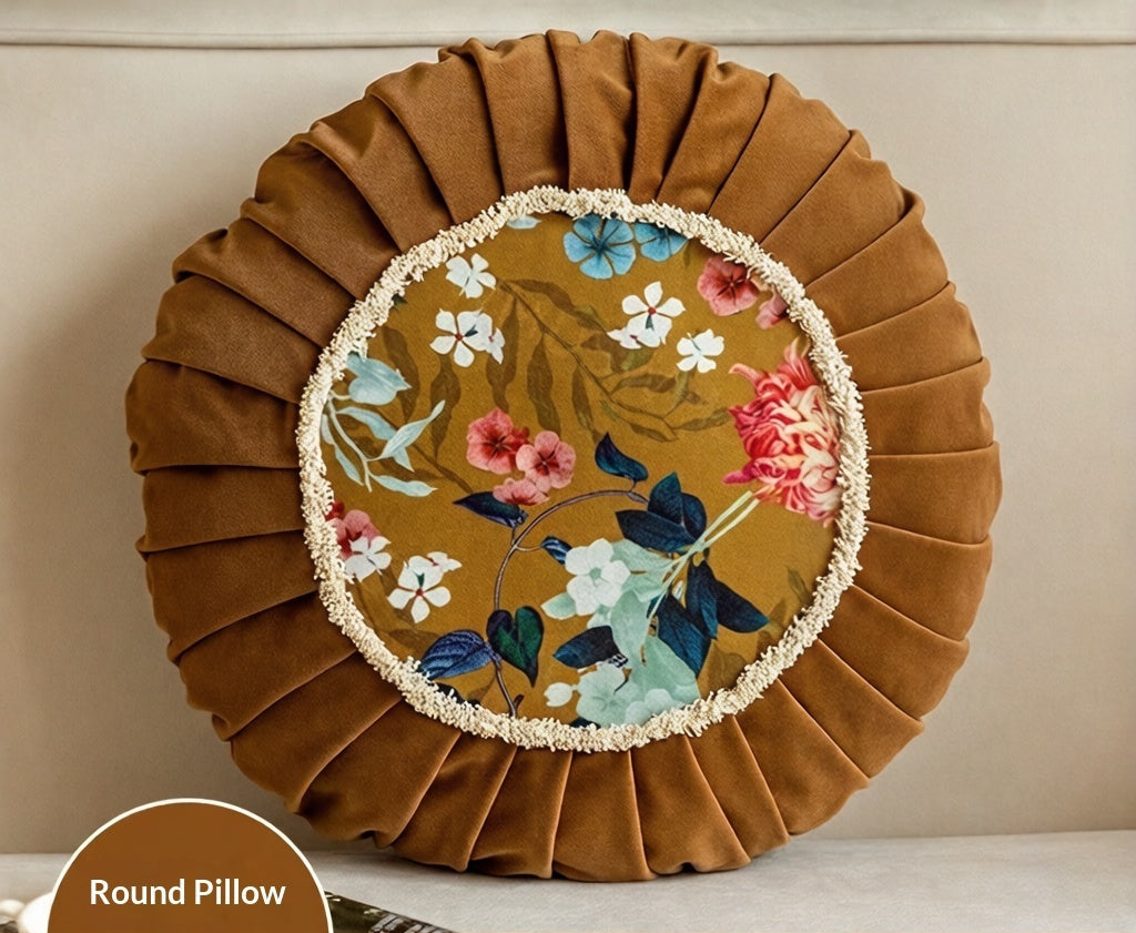 Round Boho Back Seat Cushion with Floral Pattern