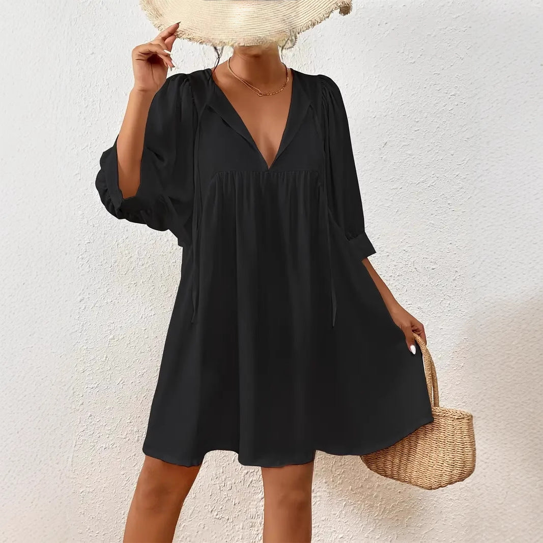 black Baggy Boho Mini Dress