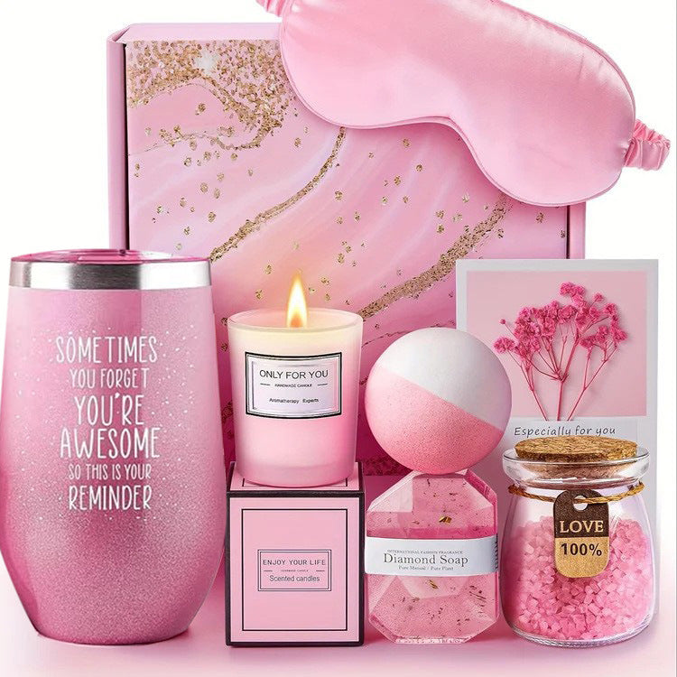 Bath Set with Water Bottle, Sleep Mask and Candle