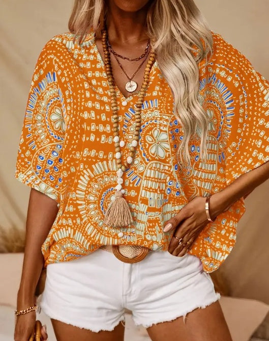 Summer Batwing Sleeve Boho Top