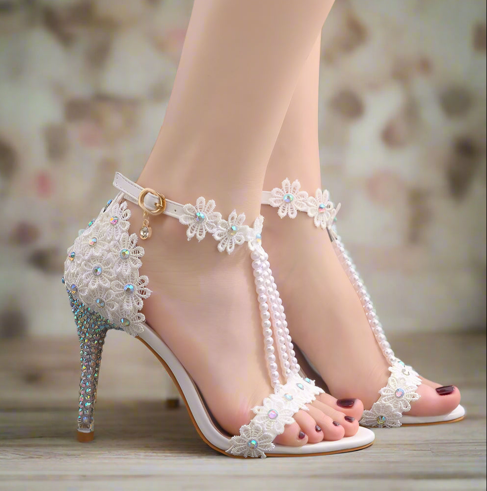 Beaded Floral Boho Chic Bridal Sandal Heels